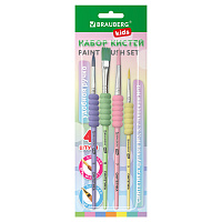 Кисти c EVA-вставкой НАБОР 4 шт. (синтетика круглые №3, 5, 7, плоская №12), блистер, BRAUBERG KIDS, 201094