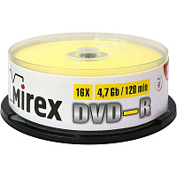 Диск DVD-R Mirex 4.7 ГБ 16x cake box UL130003A1M (25 штук в упаковке) фото Диск DVD-R Mirex 4.7 ГБ 16x cake box UL130003A1M (25 штук в упаковке)