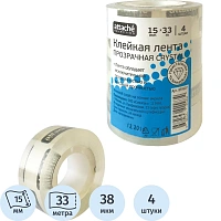 Клейкая лента канцелярская Attache Selection прозрачная 15 мм x 33 м (4 штуки в упаковке)