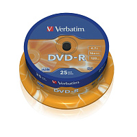 Диск DVD-R Verbatim 4.7 ГБ 16x cake box 43522 (25 штук в упаковке) фото Диск DVD-R Verbatim 4.7 ГБ 16x cake box 43522 (25 штук в упаковке)