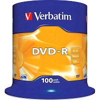Диск DVD-R Verbatim 4.7 ГБ 16x cake box 43549 (100 штук в упаковке) фото Диск DVD-R Verbatim 4.7 ГБ 16x cake box 43549 (100 штук в упаковке)