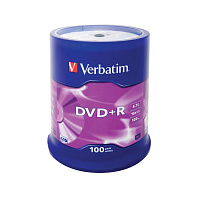 Диск DVD+R Verbatim 4.7 ГБ 16x cake box 43551 (100 штук в упаковке) фото Диск DVD+R Verbatim 4.7 ГБ 16x cake box 43551 (100 штук в упаковке)
