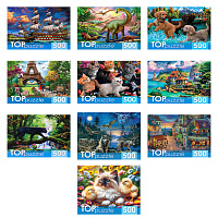 Пазл картонный 500 элементов АССОРТИ, 14 дизайнов, 330х480 мм, HATBER