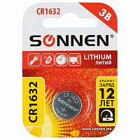 Батарейка литиевая SONNEN Lithium CR1632, "таблетка, дисковая, кнопочная", 1 шт., блистер, 457138 фото Батарейка литиевая SONNEN Lithium CR1632, "таблетка, дисковая, кнопочная", 1 шт., блистер, 457138