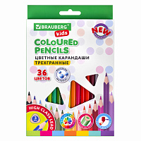 Карандаши цветные BRAUBERG KIDS NEW, 36 цветов, трехгранные, грифель 3 мм, 182003 фото Карандаши цветные BRAUBERG KIDS NEW, 36 цветов, трехгранные, грифель 3 мм, 182003