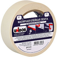 Клейкая лента малярная Unibob легкоудаляемая 30 мм х 50 м фото Клейкая лента малярная Unibob легкоудаляемая 30 мм х 50 м