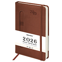 Ежедневник датированный 2026, А5, 138x213 мм, BRAUBERG "Optimal", под кожу, резинка, держатель для ручки, коричневый, 117468 фото Ежедневник датированный 2026, А5, 138x213 мм, BRAUBERG "Optimal", под кожу, резинка, держатель для ручки, коричневый, 117468