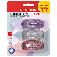 Корректирующая лента BRAUBERG PASTEL, 5 мм х 6 м, ВЫГОДНАЯ УПАКОВКА 3 штуки в блистере, 272658 фото Корректирующая лента BRAUBERG PASTEL, 5 мм х 6 м, ВЫГОДНАЯ УПАКОВКА 3 штуки в блистере, 272658