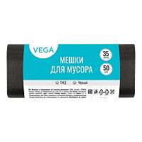 Мешки для мусора 35л Vega ПНД, 50*60см, 6мкм, 50шт., черные, в рулоне фото Мешки для мусора 35л Vega ПНД, 50*60см, 6мкм, 50шт., черные, в рулоне