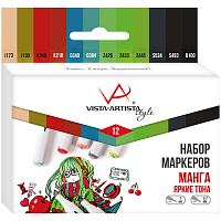 Набор маркеров для творчества Vista-Artista "Style" 12цв., Манга (Яркие тона), пулевидный/скошенный, 0,7мм/1-7мм фото Набор маркеров для творчества Vista-Artista "Style" 12цв., Манга (Яркие тона), пулевидный/скошенный, 0,7мм/1-7мм