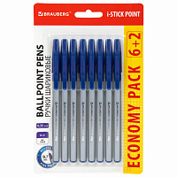 Ручки шариковые с грипом BRAUBERG "i-STICK POINT", НАБОР 6+2 ШТ., СИНИЕ, линия письма 0,35 мм, блистер, 144026 фото Ручки шариковые с грипом BRAUBERG "i-STICK POINT", НАБОР 6+2 ШТ., СИНИЕ, линия письма 0,35 мм, блистер, 144026