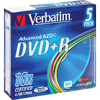 Диск DVD+R Verbatim 4.7 ГБ 16x slim box 43556 (5 штук в упаковке) фото Диск DVD+R Verbatim 4.7 ГБ 16x slim box 43556 (5 штук в упаковке)