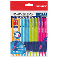 Ручки шариковые автоматические BRAUBERG A-30 COLOR MIX "WRITING 3.0", КОМПЛЕКТ 12 ШТ., СИНИЕ, узел 0,5 мм, линия 0,25 мм, 144342 фото Ручки шариковые автоматические BRAUBERG A-30 COLOR MIX "WRITING 3.0", КОМПЛЕКТ 12 ШТ., СИНИЕ, узел 0,5 мм, линия 0,25 мм, 144342