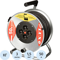 Удлинитель на катушке металл LUX КГ 3x1.5 кв.мм 50 м 16 А 3520 Вт IP20 с заземлением 4 розетки 44150 фото Удлинитель на катушке металл LUX КГ 3x1.5 кв.мм 50 м 16 А 3520 Вт IP20 с заземлением 4 розетки 44150