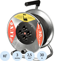 Удлинитель на катушке металл LUX КГ 3x2.5 кв.мм 30 м 16 А 3520 Вт IP20 с заземлением 4 розетки 45130 фото Удлинитель на катушке металл LUX КГ 3x2.5 кв.мм 30 м 16 А 3520 Вт IP20 с заземлением 4 розетки 45130