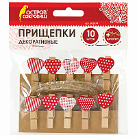Прищепки декоративные "Сердечки", 10 штук, 3,5 см, ассорти, со шпагатом, ОСТРОВ СОКРОВИЩ, 662674 фото Прищепки декоративные "Сердечки", 10 штук, 3,5 см, ассорти, со шпагатом, ОСТРОВ СОКРОВИЩ, 662674