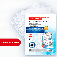 Папки-файлы перфорированные А4 BRAUBERG "PREMIUM", КОМПЛЕКТ 100 шт., матовые, 25 мкм, 273000