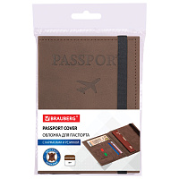 Обложка для паспорта с карманами и резинкой, мягкая экокожа, "PASSPORT", коричневая, BRAUBERG, 238204 фото Обложка для паспорта с карманами и резинкой, мягкая экокожа, "PASSPORT", коричневая, BRAUBERG, 238204