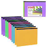 Папка-конверт на молнии А4 (230х333 мм), ПВХ, цвет ассорти/прозрачная, 0,15 мм, STAFF, 274076