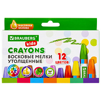 Восковые мелки утолщенные BRAUBERG KIDS, НАБОР 12 цветов, на масляной основе, яркие цвета, 271693 фото Восковые мелки утолщенные BRAUBERG KIDS, НАБОР 12 цветов, на масляной основе, яркие цвета, 271693