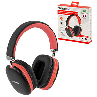 Наушники беспроводные накладные полноразмерные раздвижные мультирежимные, SONNEN HP-B12BR, Bluetooth 5.4, черный/коралловый, 514128