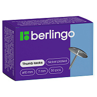 Кнопки канцелярские/гвоздики Berlingo, никелированные 10мм, 50шт., карт. упаковка фото Кнопки канцелярские/гвоздики Berlingo, никелированные 10мм, 50шт., карт. упаковка