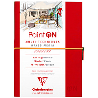 Скетчбук для смешанных техник 32л., А5 Clairefontaine "Paint ON", на сшивке, мелкозерн., резинка, кожзам, 250г/м2 фото Скетчбук для смешанных техник 32л., А5 Clairefontaine "Paint ON", на сшивке, мелкозерн., резинка, кожзам, 250г/м2