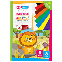 Картон цветной А4, ArtSpace, 8л., 8цв., мелованный, в папке, "Львенок фото Картон цветной А4, ArtSpace, 8л., 8цв., мелованный, в папке, "Львенок