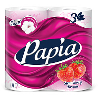 Бумага туалетная Papia "Strawberry Dream", 3-слойная, 4шт., ароматизир., розов. тиснение, белый фото Бумага туалетная Papia "Strawberry Dream", 3-слойная, 4шт., ароматизир., розов. тиснение, белый