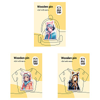Набор деревянных значков MESHU "Girls with ears", каширование, 3шт. фото Набор деревянных значков MESHU "Girls with ears", каширование, 3шт.
