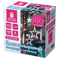 Электрогирлянда-занавес комнатная "Звезды" 3х0,5 м, 108 LED, холодный белый, 220 V, ЗОЛОТАЯ СКАЗКА, 591355 фото Электрогирлянда-занавес комнатная "Звезды" 3х0,5 м, 108 LED, холодный белый, 220 V, ЗОЛОТАЯ СКАЗКА, 591355