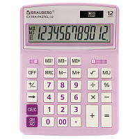 Калькулятор настольный BRAUBERG EXTRA PASTEL-12-PR (206x155 мм), 12 разрядов, двойное питание, СИРЕНЕВЫЙ, 250489 фото Калькулятор настольный BRAUBERG EXTRA PASTEL-12-PR (206x155 мм), 12 разрядов, двойное питание, СИРЕНЕВЫЙ, 250489