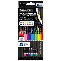 Карандаши цветные чёрное дерево BRAUBERG BLACK WOOD, 12 цветов, трехгранные, мягкий грифель 3 мм, 181948 фото Карандаши цветные чёрное дерево BRAUBERG BLACK WOOD, 12 цветов, трехгранные, мягкий грифель 3 мм, 181948