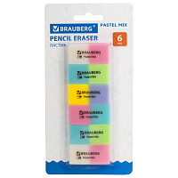 Набор ластиков BRAUBERG "Pastel Mix", 6 шт., цвета ассорти, 44х21х10 мм, экологичный ПВХ, 229597 фото Набор ластиков BRAUBERG "Pastel Mix", 6 шт., цвета ассорти, 44х21х10 мм, экологичный ПВХ, 229597