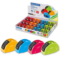 Точилка BRAUBERG "Roll", с контейнером, пластиковая, корпус ассорти, 228464