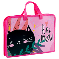 Папка с ручками А4 ArtSpace "Purr Meow", пластик, на молнии, 40мм фото Папка с ручками А4 ArtSpace "Purr Meow", пластик, на молнии, 40мм