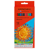 Карандаши цветные Красин "Мозаика", 12цв., шестигран., заточен., картон, европодвес фото Карандаши цветные Красин "Мозаика", 12цв., шестигран., заточен., картон, европодвес