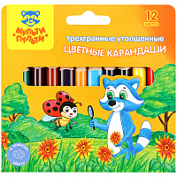Карандаши цветные Мульти-Пульти "Енот на лугу", 12цв., утолщ., трехгран., укорочен., заточен., картон фото Карандаши цветные Мульти-Пульти "Енот на лугу", 12цв., утолщ., трехгран., укорочен., заточен., картон