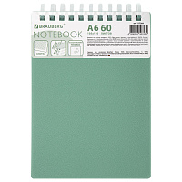 Блокнот МАЛЫЙ ФОРМАТ А6, 60 л., силиконовый гребень, обложка пластик, клетка, BRAUBERG, зеленый, 117564