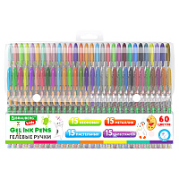 Ручки гелевые BRAUBERG KIDS "CUTE ANIMALS", НАБОР 60 ЦВЕТОВ, корпус с печатью, узел 1 мм, линия письма 0,7 мм, 144450