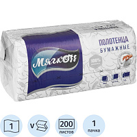 Полотенца бумажные листовые Мягкоff H3 V-сложение (ZZ) 1-слойные белые 200 листов фото Полотенца бумажные листовые Мягкоff H3 V-сложение (ZZ) 1-слойные белые 200 листов