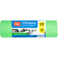 Мешки для мусора 120л OfficeClean биоразлагаемые, ПНД, 70*110см, 17мкм, 10шт., зеленые, в рулоне фото Мешки для мусора 120л OfficeClean биоразлагаемые, ПНД, 70*110см, 17мкм, 10шт., зеленые, в рулоне