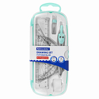 Готовальня BRAUBERG SCHOOL KIT, 8 предметов, циркуль 115 мм, чертежные принадлежности, мятный цвет, 210705 фото Готовальня BRAUBERG SCHOOL KIT, 8 предметов, циркуль 115 мм, чертежные принадлежности, мятный цвет, 210705