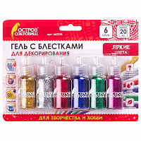 Гель с блестками ОСТРОВ СОКРОВИЩ, для декора, поделок, DIY, творчества, оформления, 6 ярких цветов по 20 мл, блистер, 662258 фото Гель с блестками ОСТРОВ СОКРОВИЩ, для декора, поделок, DIY, творчества, оформления, 6 ярких цветов по 20 мл, блистер, 662258