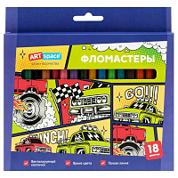 Фломастеры ArtSpace "Машинки", 18цв., картон, смываемые, европодвес фото Фломастеры ArtSpace "Машинки", 18цв., картон, смываемые, европодвес