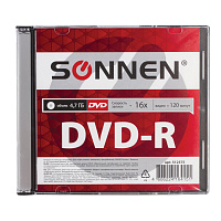 Диск DVD-R SONNEN, 4,7 Gb, 16x, Slim Case (1 штука), 512575 фото Диск DVD-R SONNEN, 4,7 Gb, 16x, Slim Case (1 штука), 512575