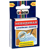 Клейкая лента 19мм*33м, Unibob, невидимая, матовая, картонная упаковка, европодвес фото Клейкая лента 19мм*33м, Unibob, невидимая, матовая, картонная упаковка, европодвес