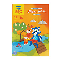 Цветная бумага мелованная А4, Мульти-Пульти, двустор., 16л., 16цв., в папке, "Приключения Енота фото Цветная бумага мелованная А4, Мульти-Пульти, двустор., 16л., 16цв., в папке, "Приключения Енота