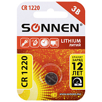 Батарейка литиевая SONNEN Lithium CR1220 "таблетка, дисковая, кнопочная" 1 шт., блистер, 455597 фото Батарейка литиевая SONNEN Lithium CR1220 "таблетка, дисковая, кнопочная" 1 шт., блистер, 455597