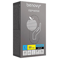 Перчатки нитриловые смотровые 50 пар (100 шт.), размер L, черные BENOVY "Nitrile Chlorinated", ЧЗ, М фото Перчатки нитриловые смотровые 50 пар (100 шт.), размер L, черные BENOVY "Nitrile Chlorinated", ЧЗ, М